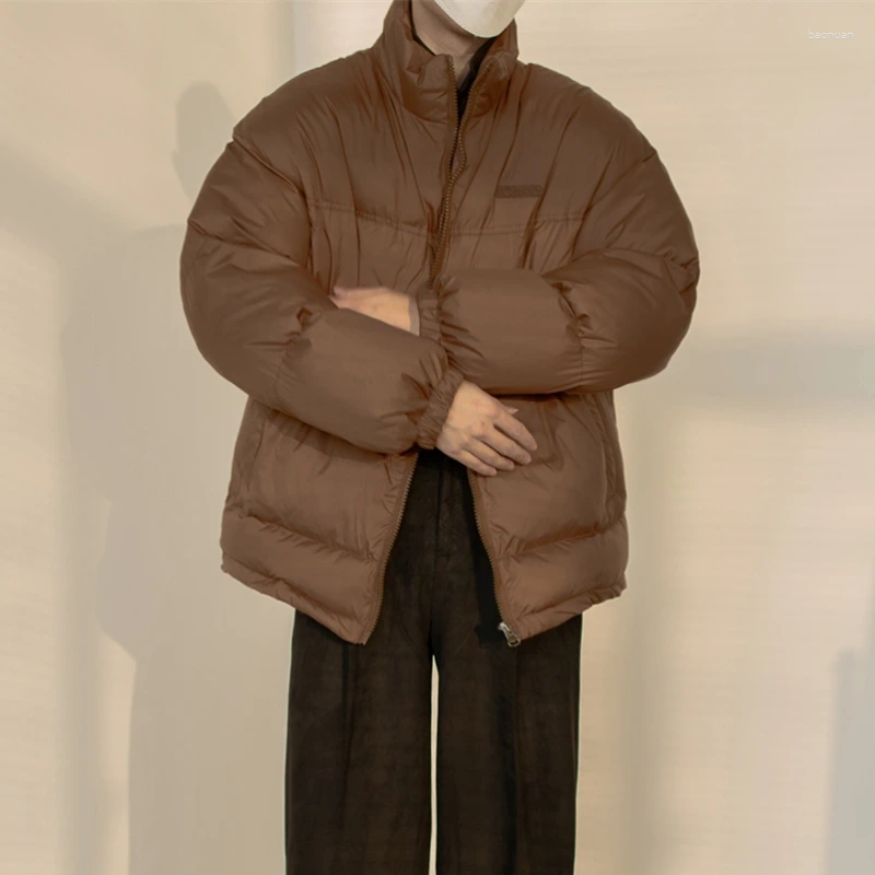 Men's Down 2026 Winter Men Retro Stand Collar Cotton padded Coats Solid Color Thicken Parkas Male Loose Casual Warm Outerwear G485 fd