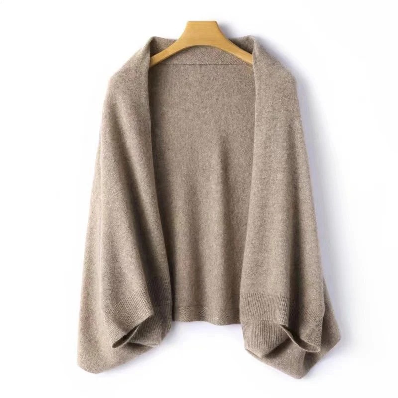 100%Wool Women's Knitted Shawl Scarf Soft Warm Knitwear Cardigan Cloak Wraps Shoulder Neck Protect Pashmina Scarves Dual Use 260827