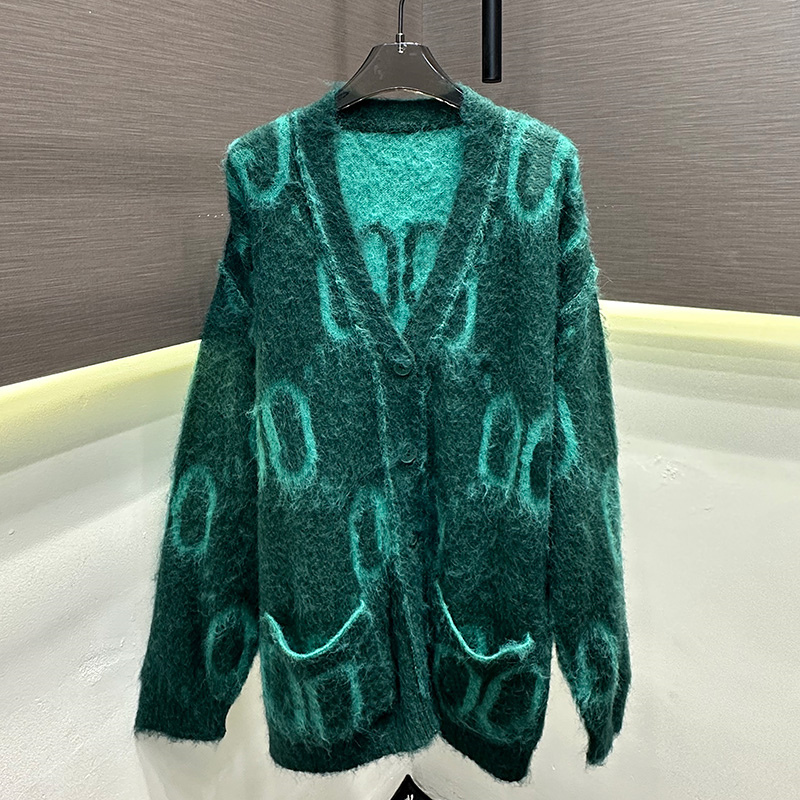 Luxury Women Embroidered Cardigan Designer Button Double Sided Sweater Jacket Autumn Winter Warm Knitted Coat