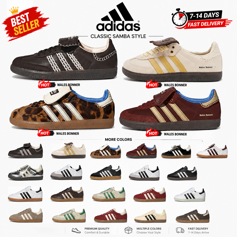 Adidas Original Samba Wales Bonner Co branded Low Top Shoes Premium Leather Suede Upper Non slip Gum Sole Unisex Vintage Designer Style