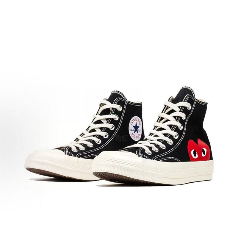 Converse CDG Play Joint Name Chaussures montantes en toile pour homme et femme, dessus classique imprimé cœur, semelle plate respirante, chaussur