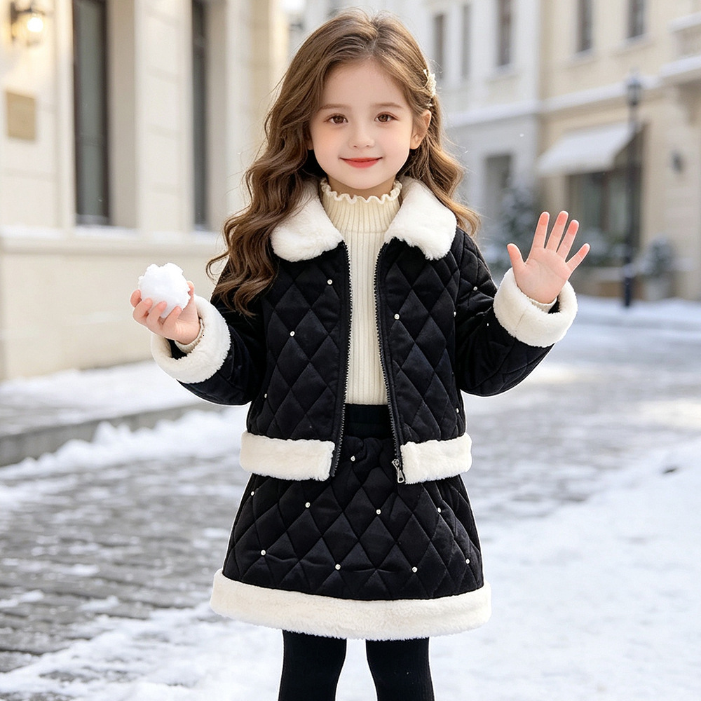 cologne 2026 New New Winter Girls' Outfit: Thickened Warm Coat And perfume Short Skirt Elegant Socialite Two Piece Set Wholesale Available Desi