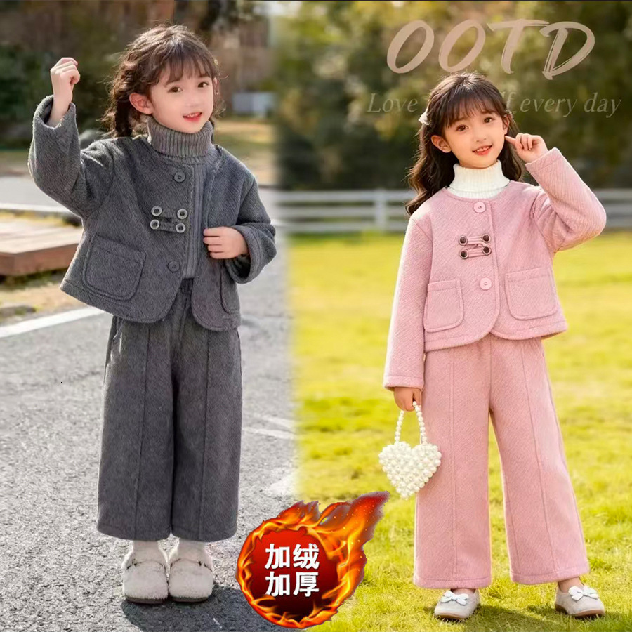 2026 New In Stock Delivery Of Girls' Korean Style Autumn Winter perfume Stylish cologne Jacket And Pants Children's Fashion Two Piece Set