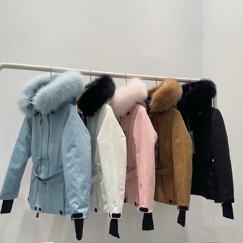 Designer puffer down jackets Italian women long jacket fur hooded parkas woman Boe dic short winter coats elastic belt casual outdoor parka ladies o