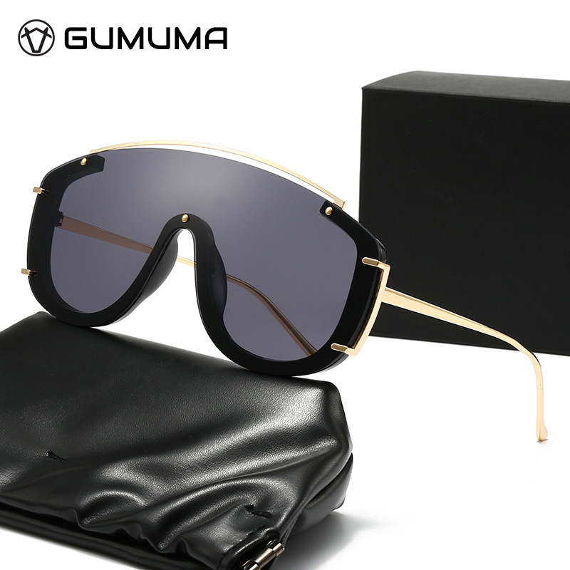 Trendy Oversized One-Piece Women Metal Frame Ins Style Outdoor Modern Internet Celebrity Sunglasses For Men
