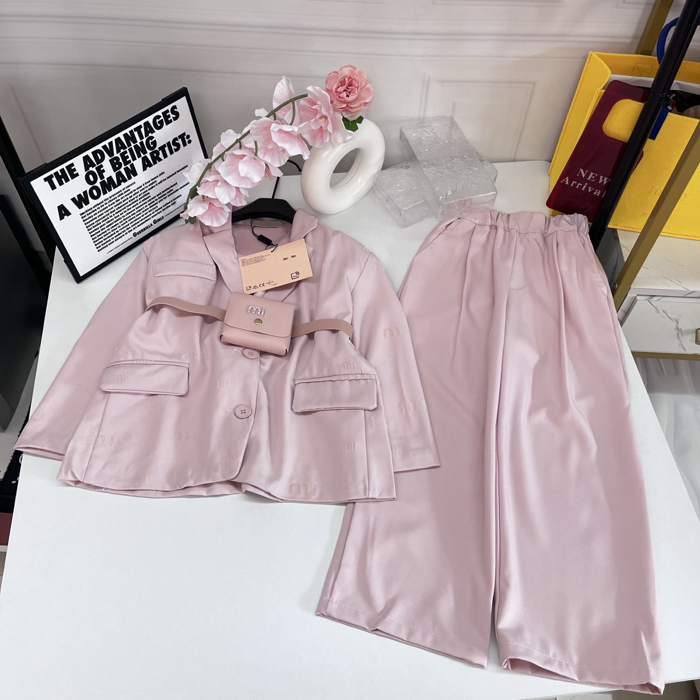 Luxury Designer Kids Blazer Suit Teen Girls 2Pcs Pink Lapel Jacket + Wide Leg Pants Children Toddler Formal Fashion Outfit Set Size 110-170CM