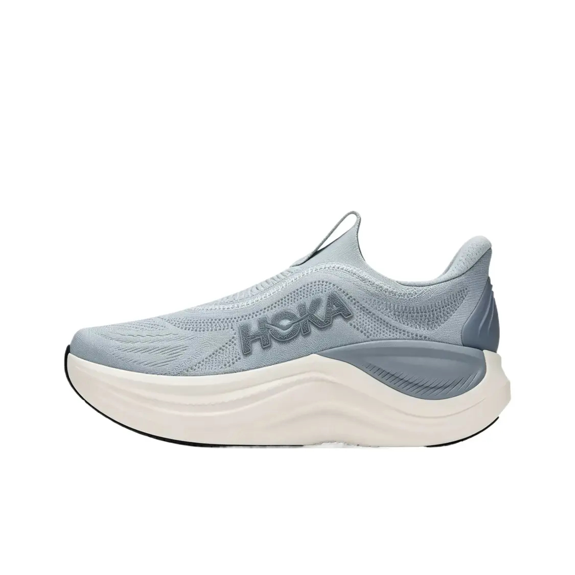 HOKA Chaussures de course sur route unisexes à enfiler bleu clair, dessus en tricot respirant, coussin épais absorbant les chocs, antidérapants,