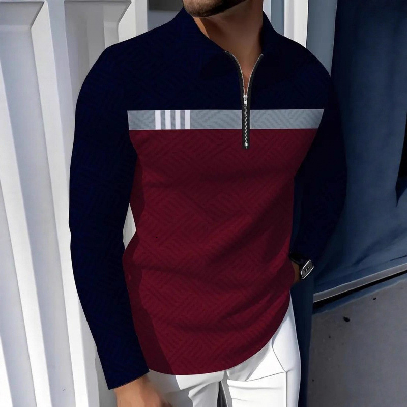 Designer European American size Polo T 2026 autumn and winter new style collared color blocked POLO shirt foreign trade men's long sleeve aa 9a