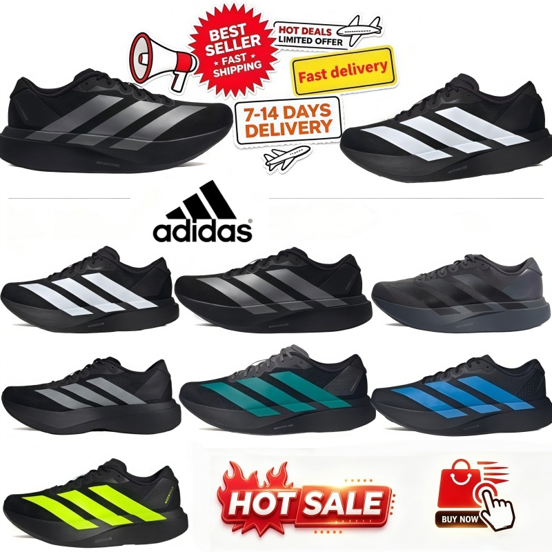 Designer adidas Adizero Evo SL Lucid Lemon comfortable mesh elevated low top running shoes sneakers for men and women Black
