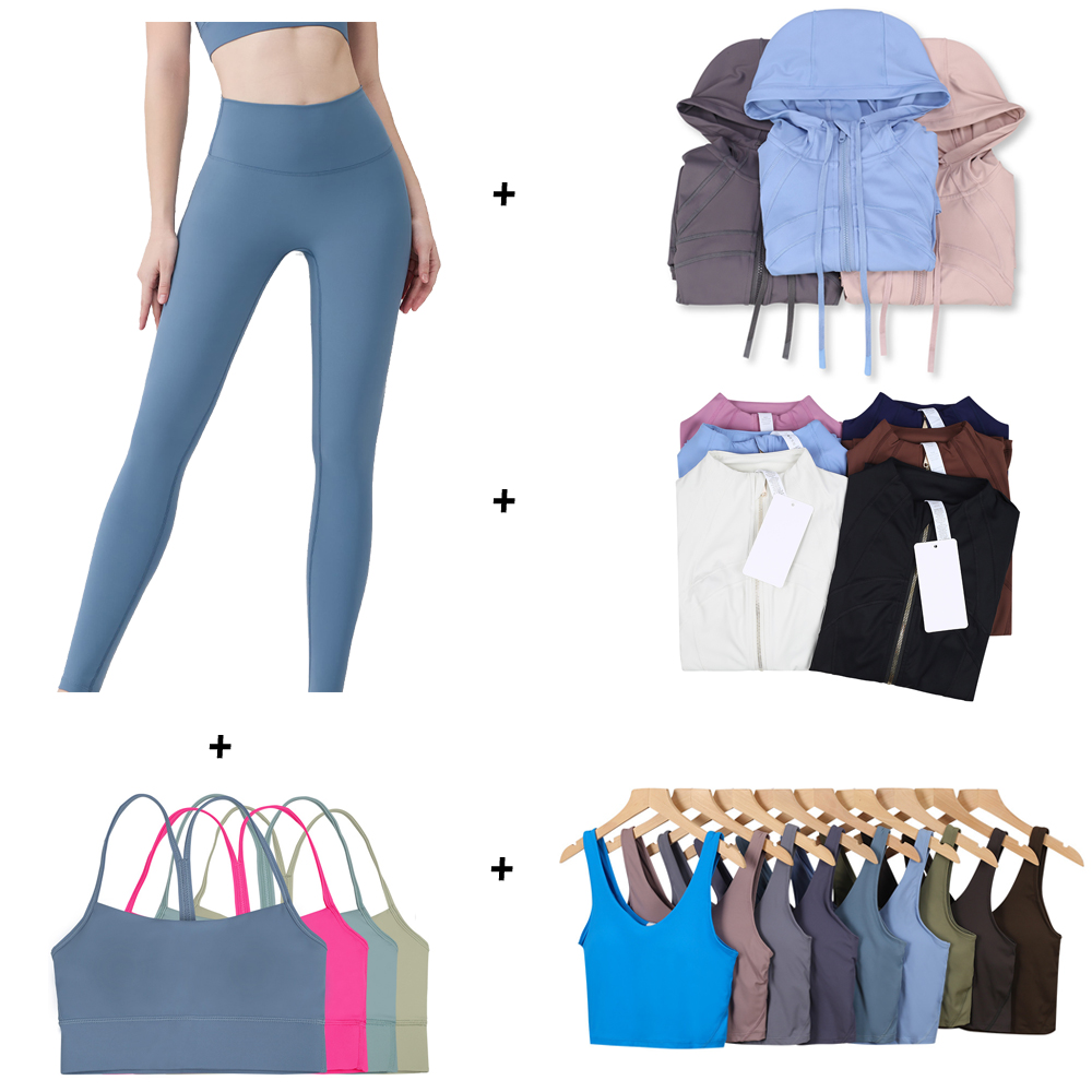 Women's Yoga Leggings Nine Quarter Pants with Tank Tops Jacket Hoddies Sports Bras Gym Clothes Workout Sets