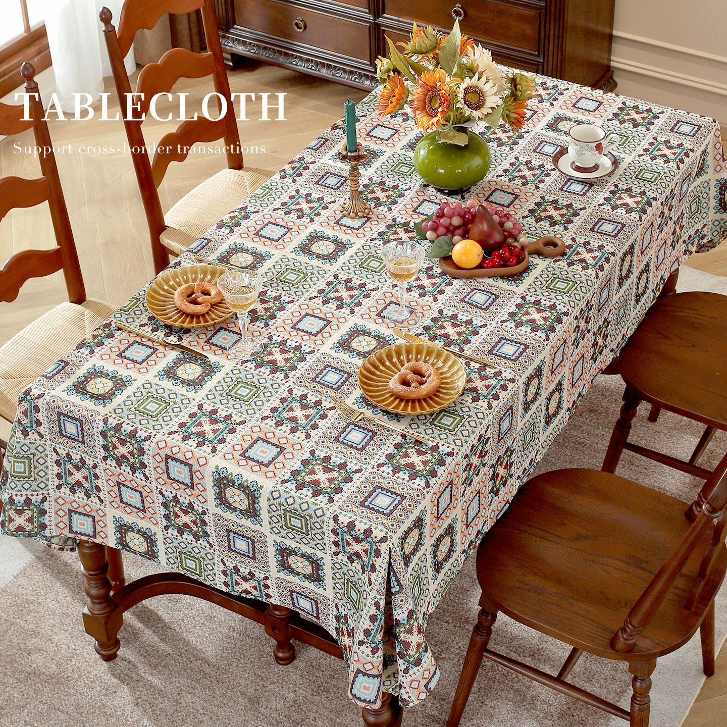 American retro plaid tablecloth, cotton and linen feel, high-end hotel and guesthouse tablecloth.FDF601