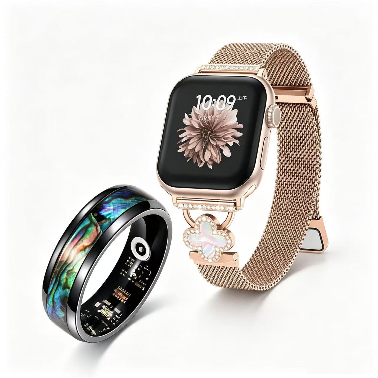 Bague en émail intelligente et montre 2 parties ensemble Fitness Tracker Fonction d'appel Écran tactile HD 1,83", 100 modes sportifs, moniteur de