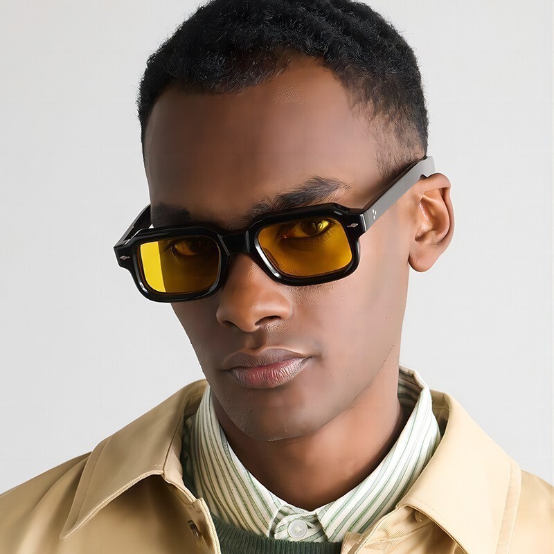 New Trendy Square Frame Arrow For Men, Retro Simple Sunglasses With Rivets, Ins Style