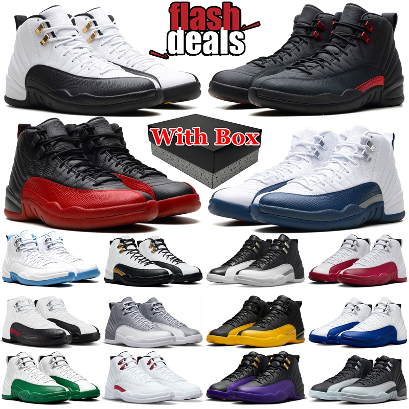 With box basketball shoes men womens 12 12s designer sneakers Bloodline Taxi French Blue Flu Game Playoffs Cherry mens trainers outdoor sports shoe