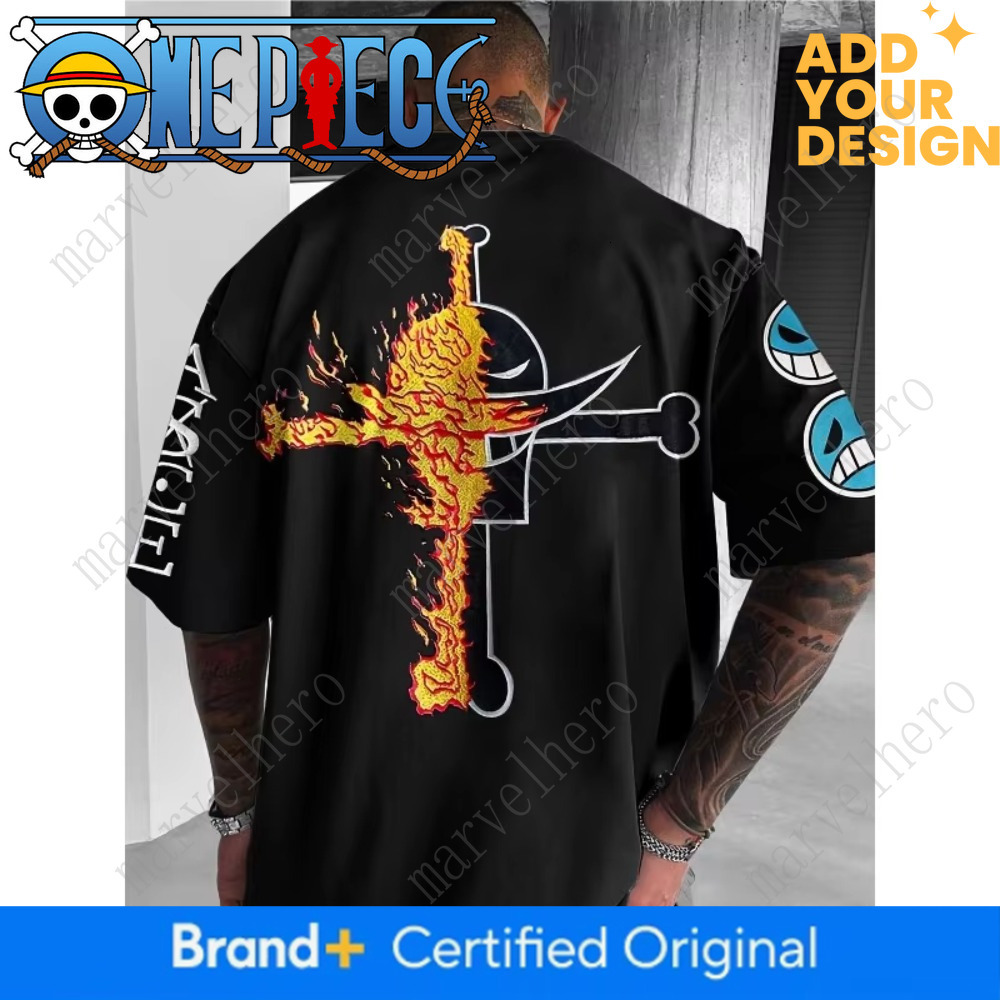 One Piece Men's T-shirt Portgas D. Ace Japanese Anime Summer Boy Spring and Autumn Children's Short Sleeves Parent-Child Wear Lightweight