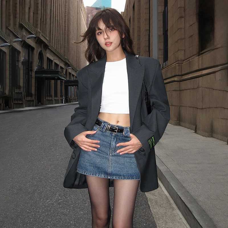 American Street Oversized Blazer for Women Vintage Notched Collar Casual Suit Jacket Woman Spring Autumn Trend Y2K Blazers Coat R240826