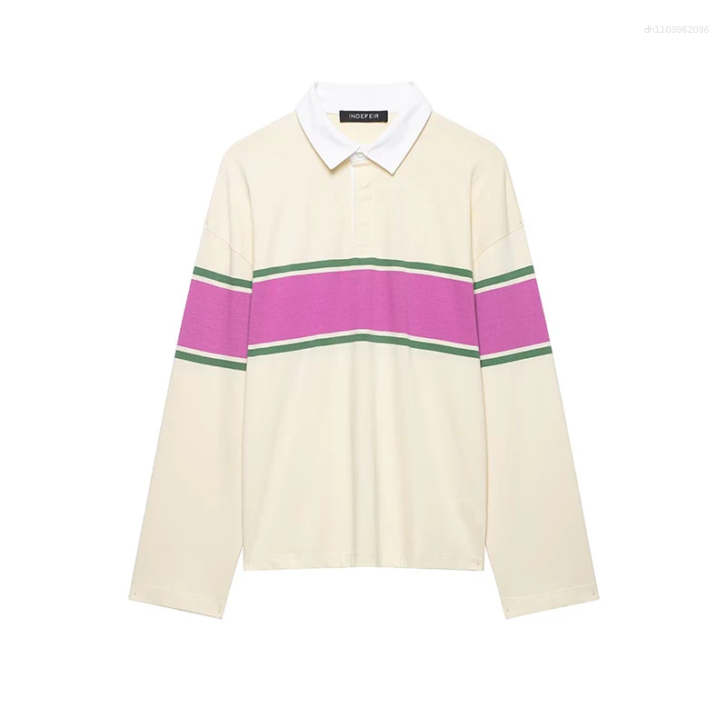 Women's Polos Women Retro Color Block Polo Shirt Long Sleeve Striped Casual Autumn Tops