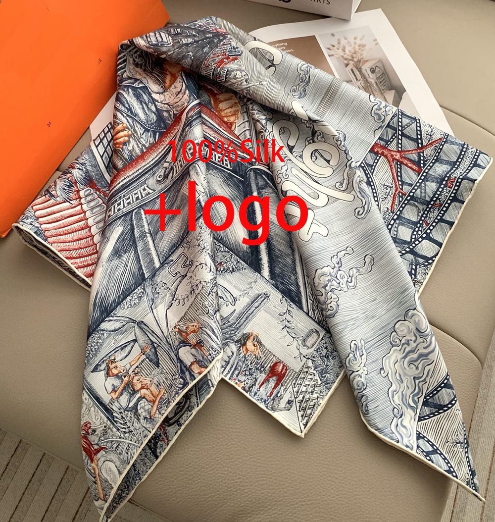 Designer City Light Premium 100% Silk Square Scarf, 90cm, Double-Sided Printed Hand-Turned Edges Scarf, Mini Cute Silk Headscarf, Front Scarf, Holid