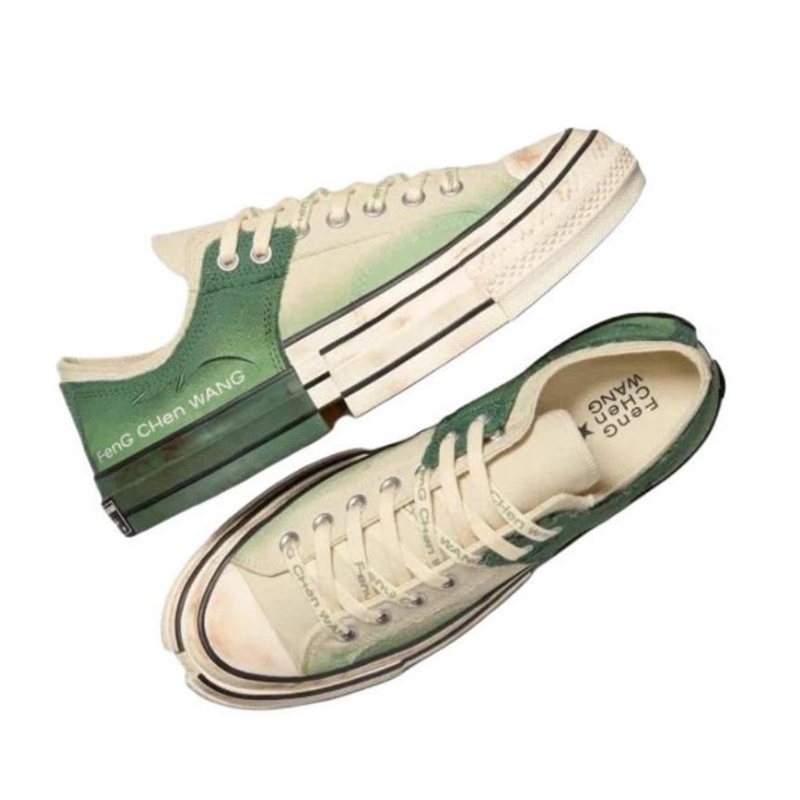 Feng Chen Wang x Converse DeconstructionSeries Chaussures basses en toile à lacets Color Block Beige Vert