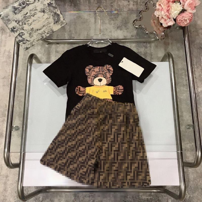 Enfants été dessin animé lettre 2 pièces col rond manches courtes 100% coton T-shirts pantalons costumes garçons filles tenues décontractées vête
