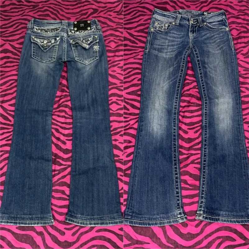 Street Wear Y2K New Retro Miss Me Boot Cut Jeans Female Blue Jeans Embroidered Wing Pocket Hip Hop Harajuku Gothic Wide Pants S2608289WM2