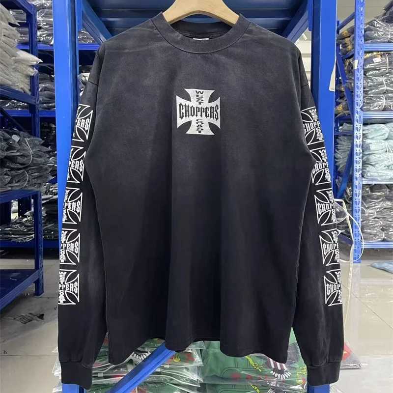 25FW Men Women Patterned Print West Coast Choppers Long Sleeve T-Shirt Vintage Washed Black Loose Long Sleeve Highest Quality X260827