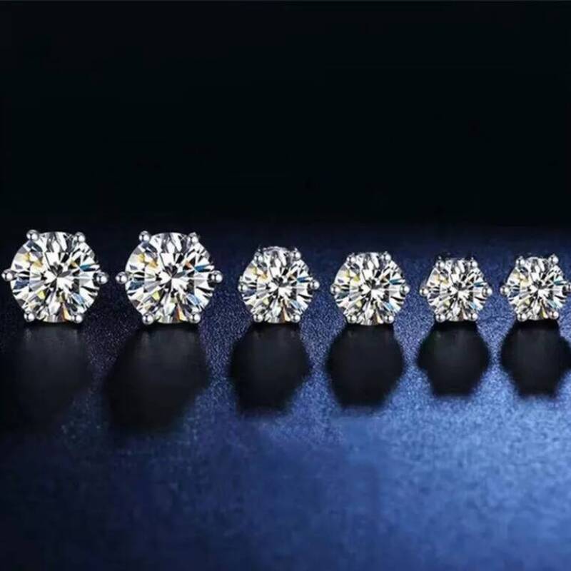 Classical Six Claw Stud Ears Soilatire Simple Fine Jewelry Real 100% 925 Sterling Silver Round Cut White VVS Moissanite Diamond Party Eternity Women