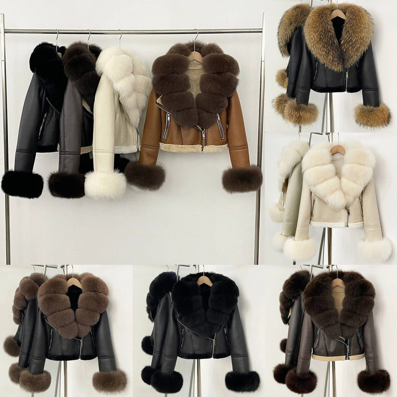 Quality female designer leather fur coat OFTBUY Fox Winter Real Cuffs Clothes Women Short Faux Leather Fake Inner Jacket Female Thick Warm Fur Coat
