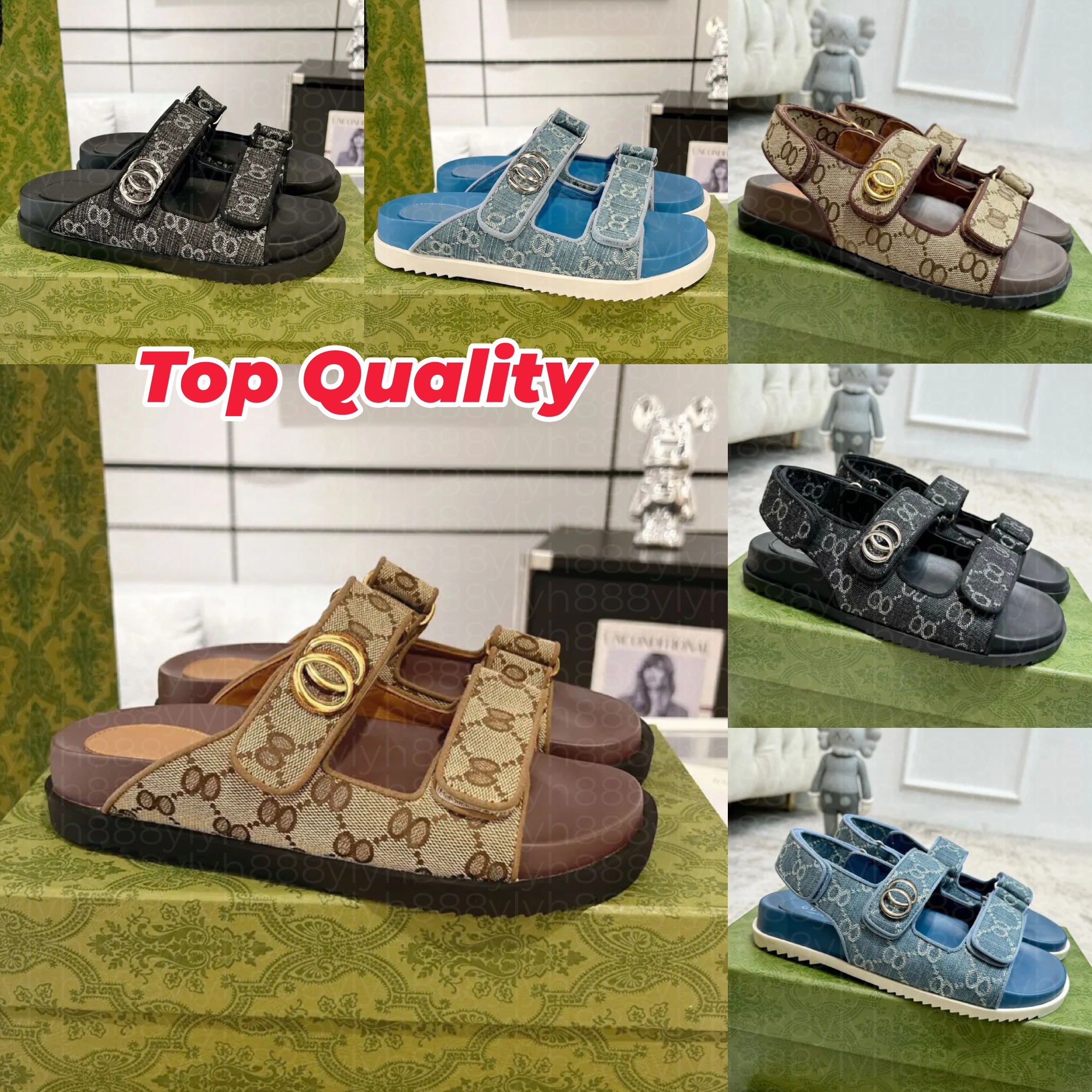 Designer Sandals slides women men luxury denim sandals flip flop Double Sandal Classic Slippers Lido multi-color Slides design platform Shoes size 3