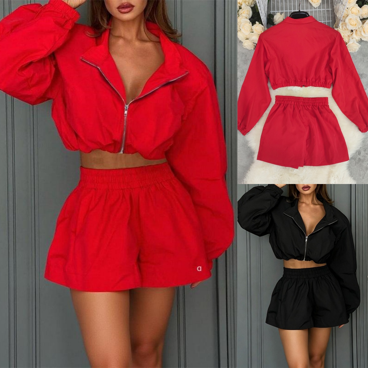 2774AO Autumn New Quick-drying Yoga Jacket Women's Fashion Lapel Long-sleeved Top and Outdoor Casual Shorts Fitness Suit