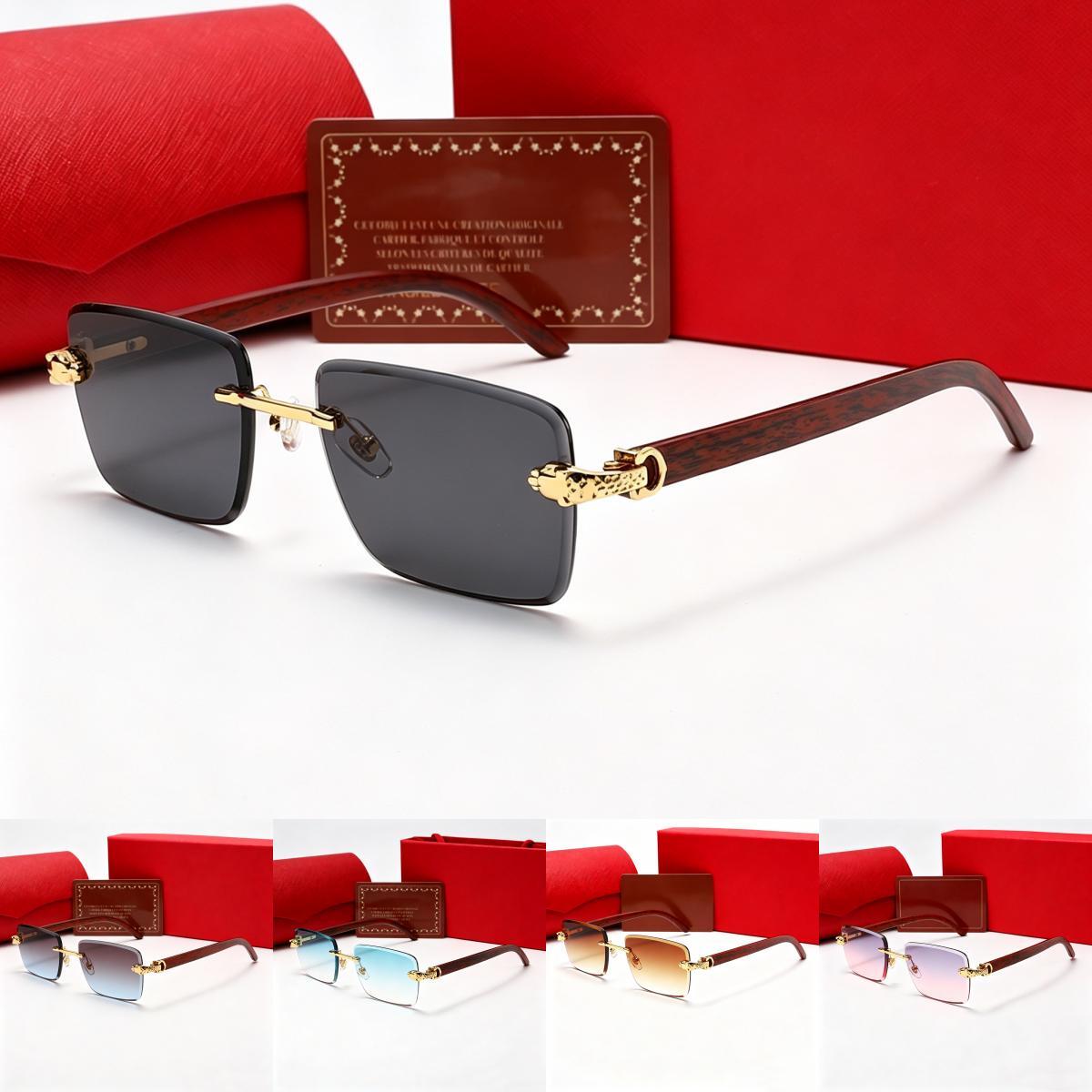 Retro vintage designer sunglasses for women mens rimless rectangle lenses buffs design gold silver metal leopard head frame sun glasses lunettes de