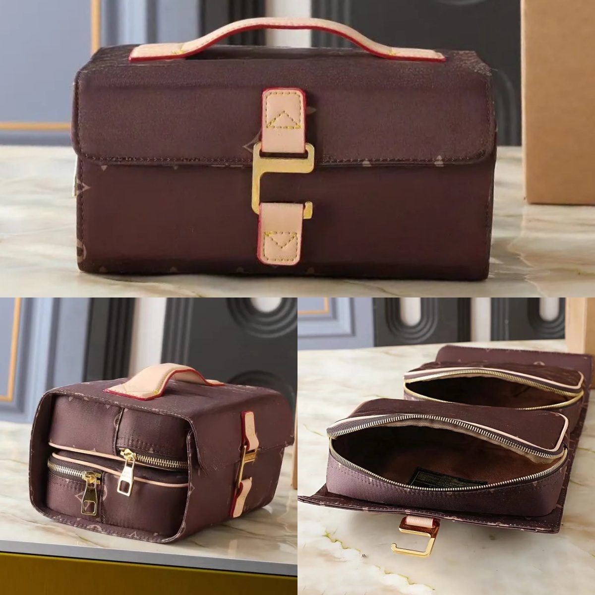 luxury hanging 2 compartments cosmetic bag designer toiletry bag women makeup bag water repellent silk nylon weave cosmetic bags lightweight zipped