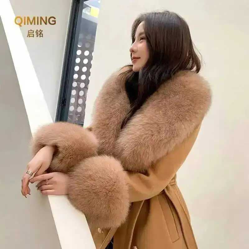 Collar Winter Real Fur Women Large Fur Scarf Suit Fluffy Fur Shawl Fur Cuff Set Luxury Furry Wraps Scarves Coat Jacket Adorn M260828