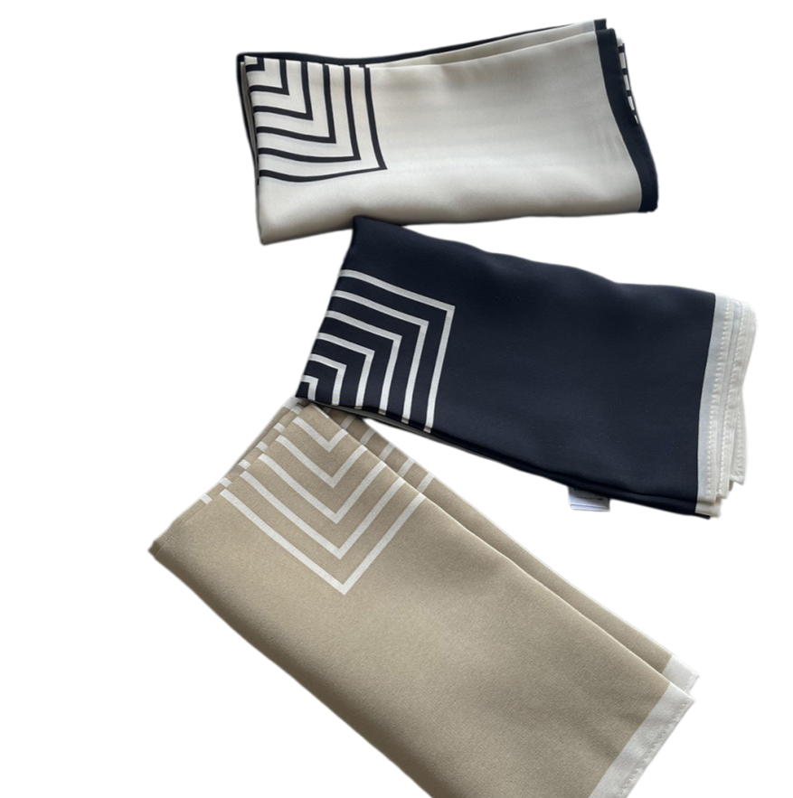 Swedish Designer TT01 Geometric Stripe Crepe de Chine Silk Scarf Women 80cm Square Mulberry Silk Shawl Sun Protection Mask Set Fashion Accessory Z26