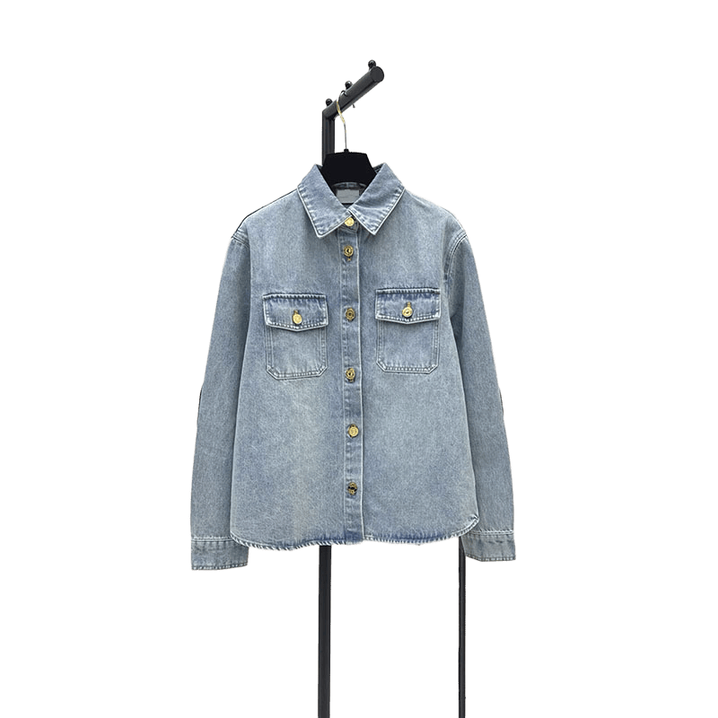 Designer women's coat autumn new fashion trend retro casual high-end brand letter versatile printing button jacquard splicing designer denim wo