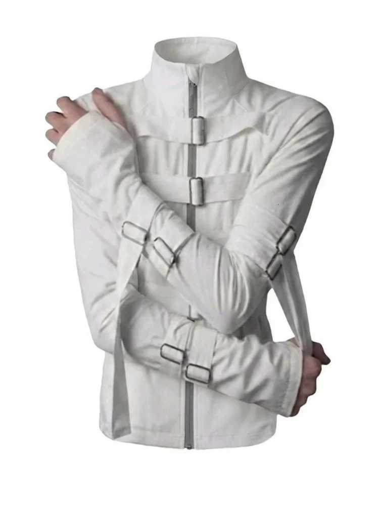 Mens PU Leather Jacket American Street Stand Collar Cropped Coat Harajuku Unisex Zip Up Buckle Design Vintage Casual Fashion New R260827