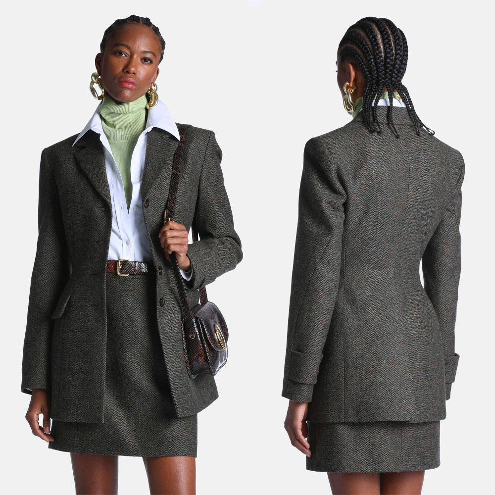 Stunning Herringbone Women Suits 2 Pieces Mini Skirt Blazer Winter Business Wedding Guest Formal Coats For Ladies Customized