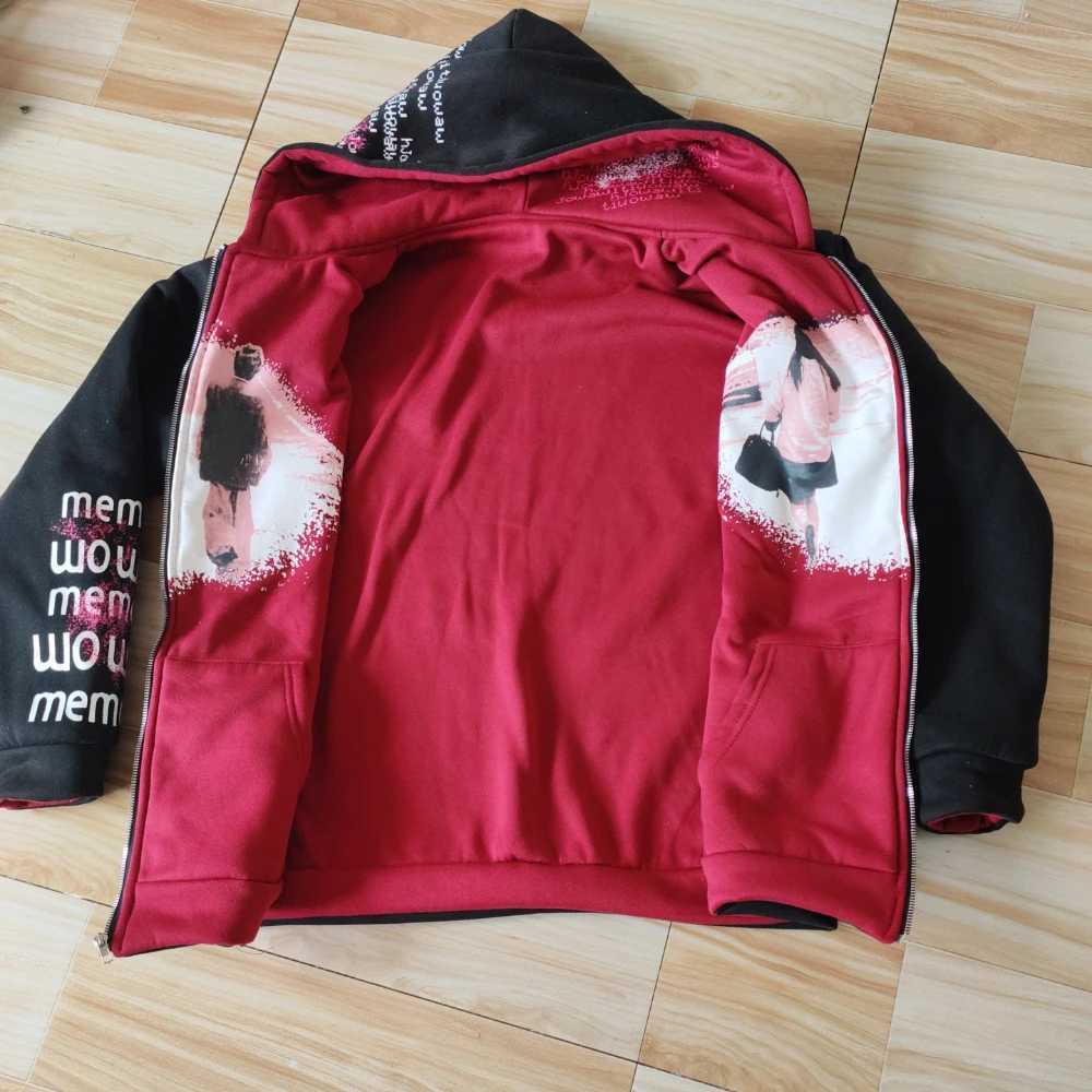 New Double-Sided Hooded Zipper Sweatshirt with Autumn and Winter American Printed Patchwork Cardigan Top and Outerwear Ins X260828