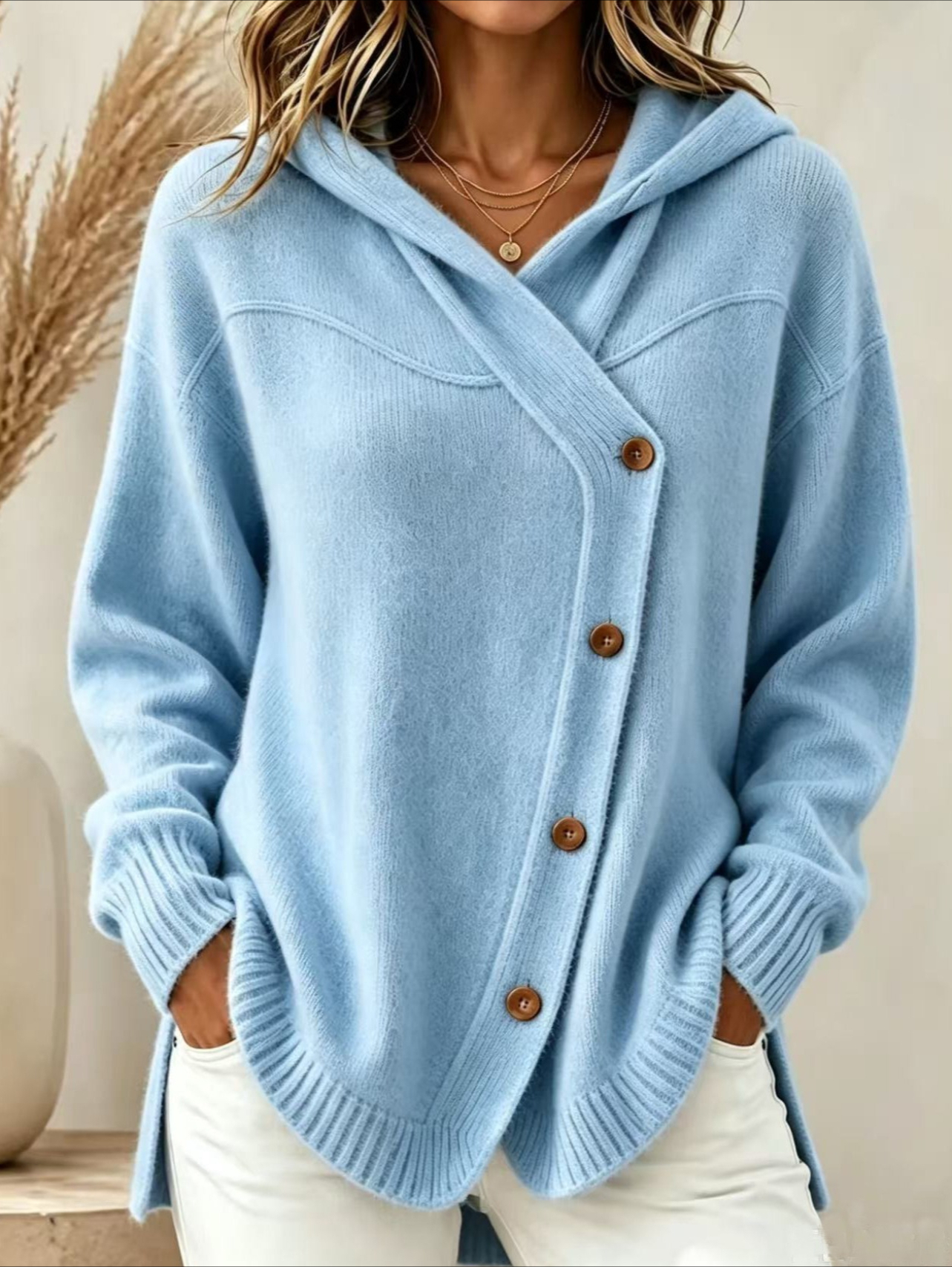 Adele221 European and American Style Autumn/winter New Women's Sweater Casual Loose Button Long Sleeve Hooded Cardigan