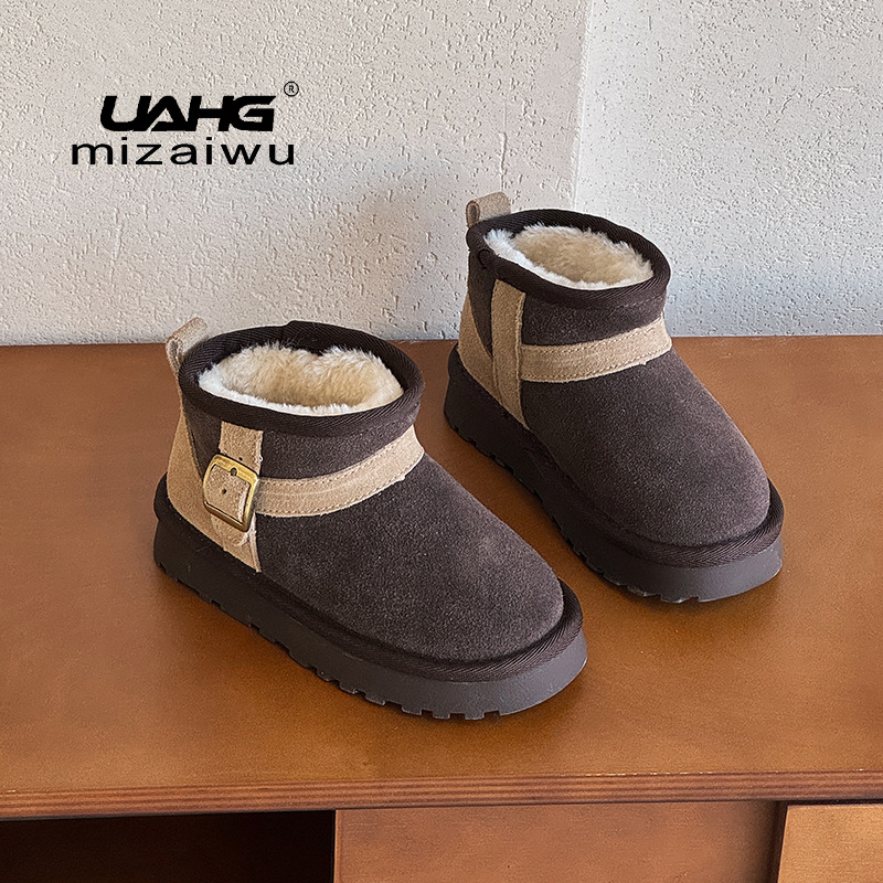 UAHG Luxury 2026 new classic children's designer snow boots thick fleece keep warm cotton shoes for Boys and Girls