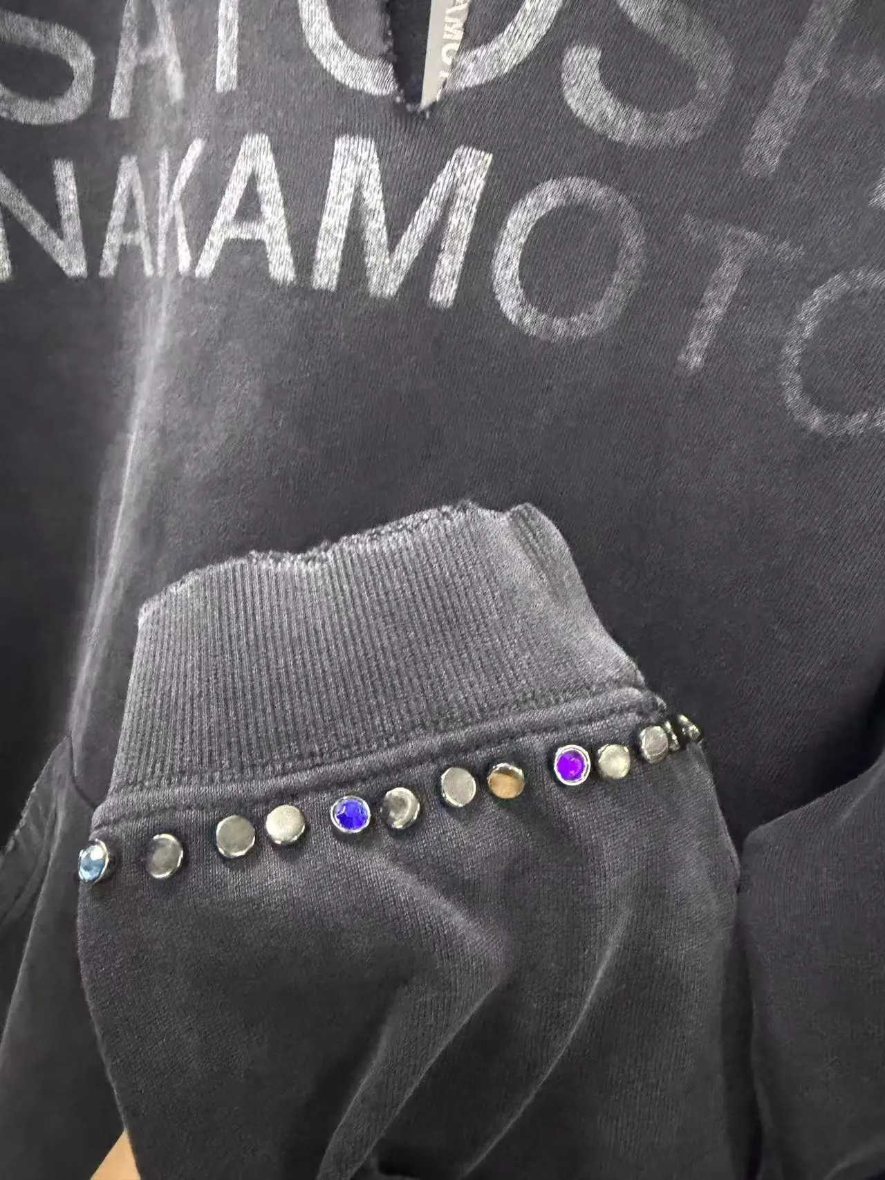2026 Autumn Winter SATOSHI NAKAMOTO Black Washed Button-Down Decorated Hooded Cotton Loose Men Women Pullover Sweatshirt X260828