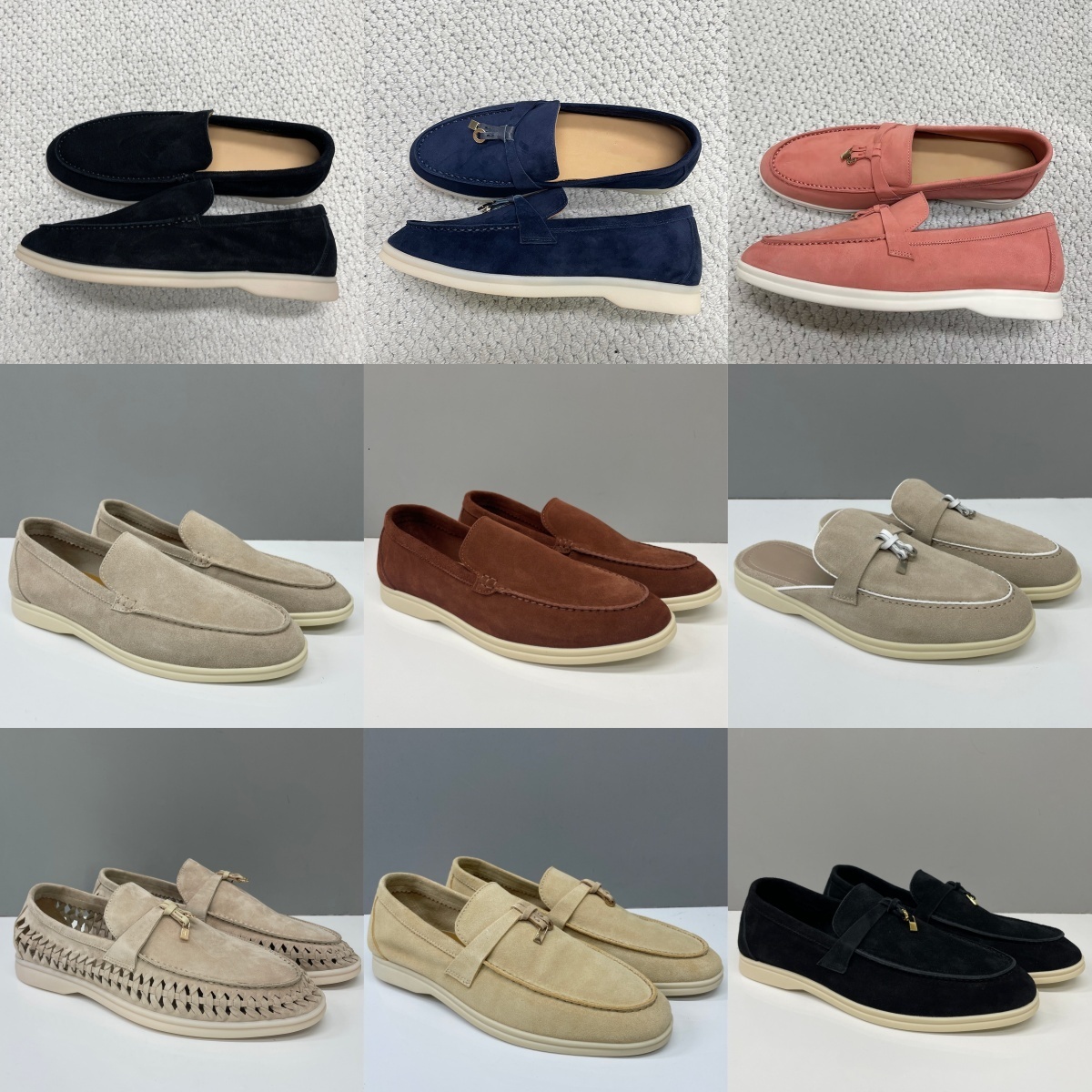 Mocassins de luxe en cuir véritable en daim pour hommes et femmes, Design tissé, mules à enfiler avec pendentif en métal, chaussures de conduite
