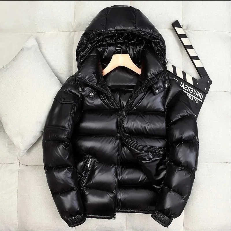 Glossy Parka Casual White Mens Duck Hooded Down Jacket Waterproof Windproof Ski Thick Warm Outwear Men Winter Fashion Shiny Coat L260829