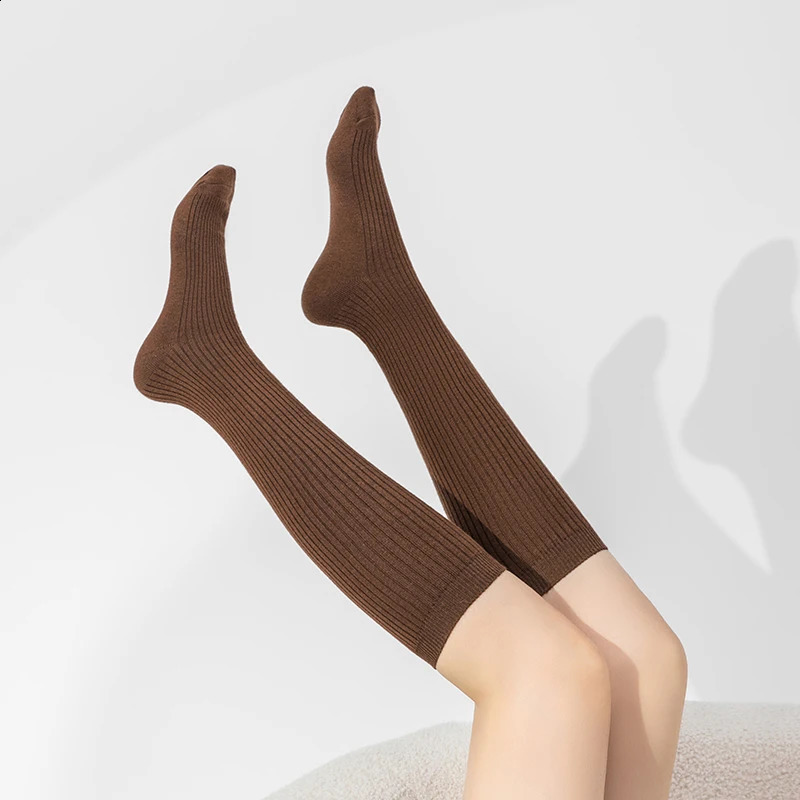 100% Merino Wool Ladies Stockings Fashion Solid Color Knitted Pile Socks Fashion Padded Warm Leggings Women's 260827
