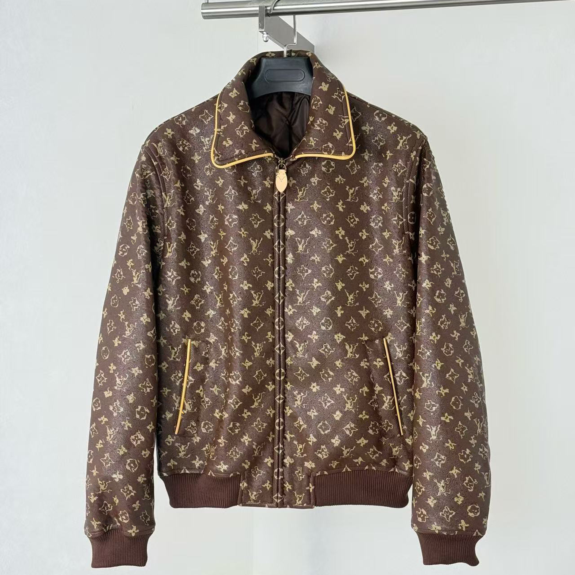 Designer Men's printed vintage leather jacket baseball jacket Trendy Hip Hop Rap Motorcycle Leather Jacket men's fashionable coat Male win