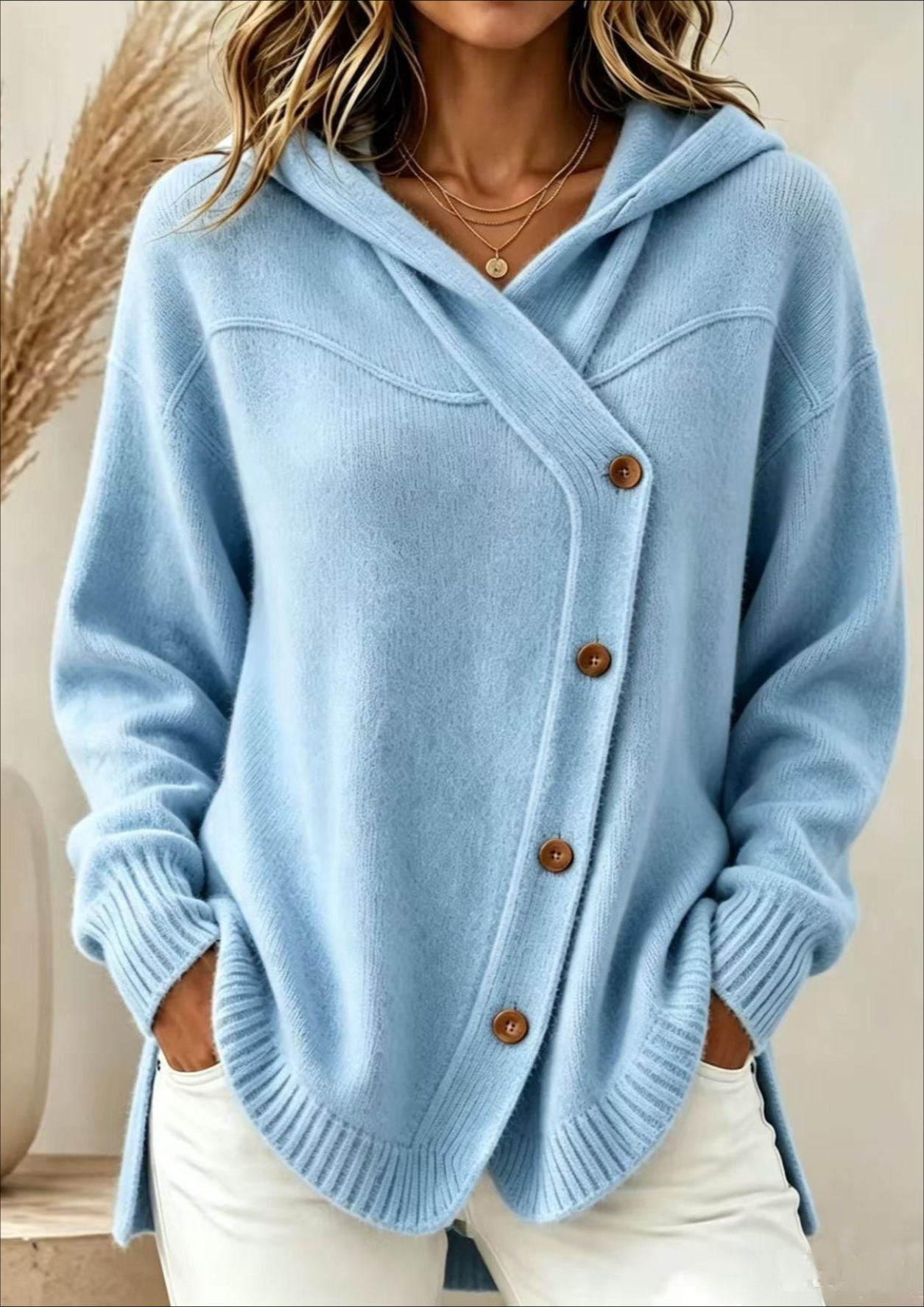Adele232 Style européen et américain automne/hiver nouveau pull pour femme décontracté bouton ample à manches longues Cardigan à capuche
