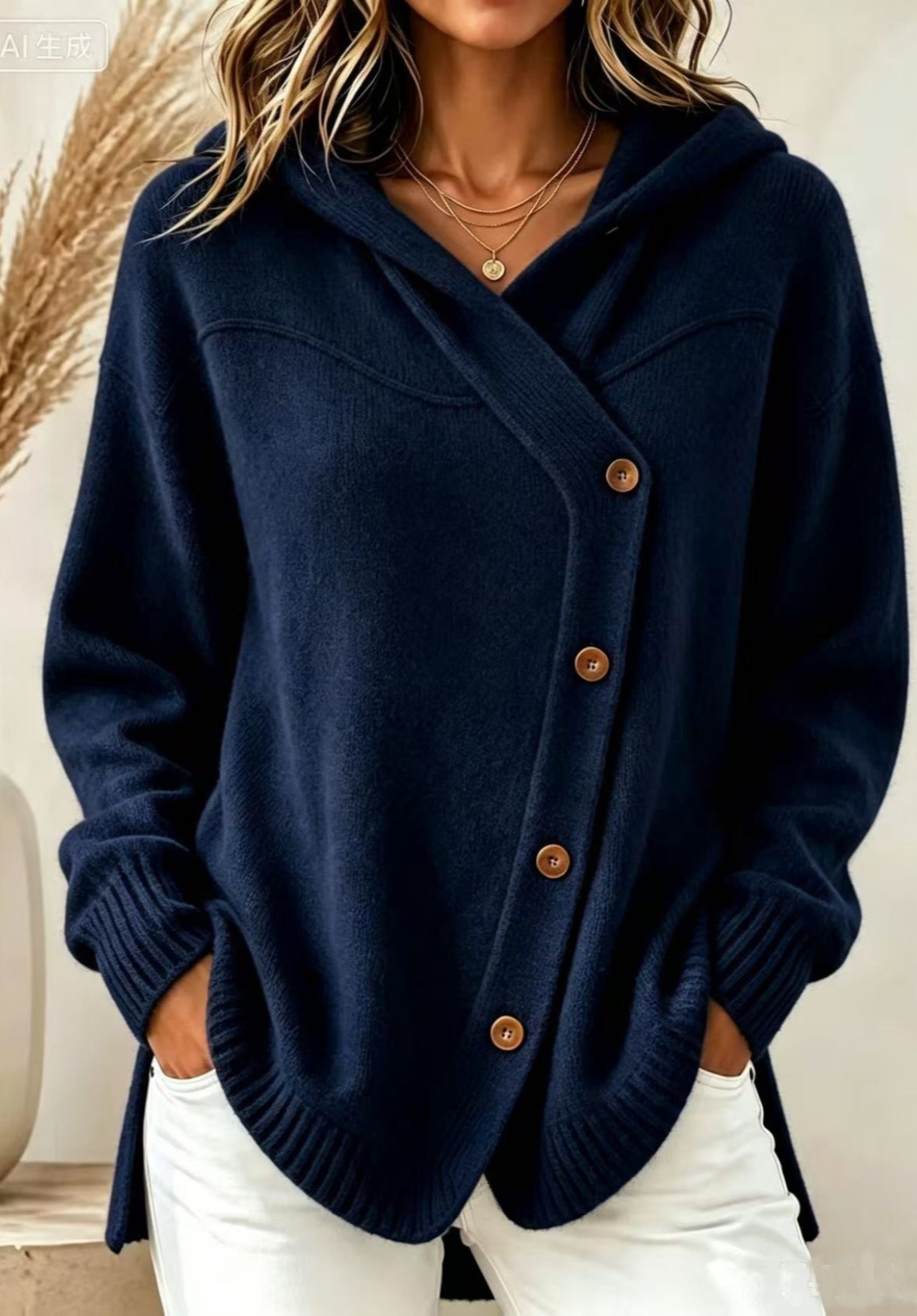 Adele225 Style européen et américain automne/hiver nouveau pull pour femme décontracté bouton ample à manches longues Cardigan à capuche