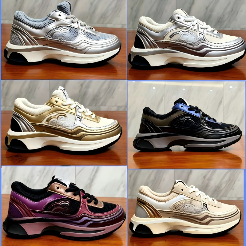 Designer maille métallique plate-forme baskets femmes Double lettre broderie semelle épaisse chaussures de course à lacets hauteur augmentant cha