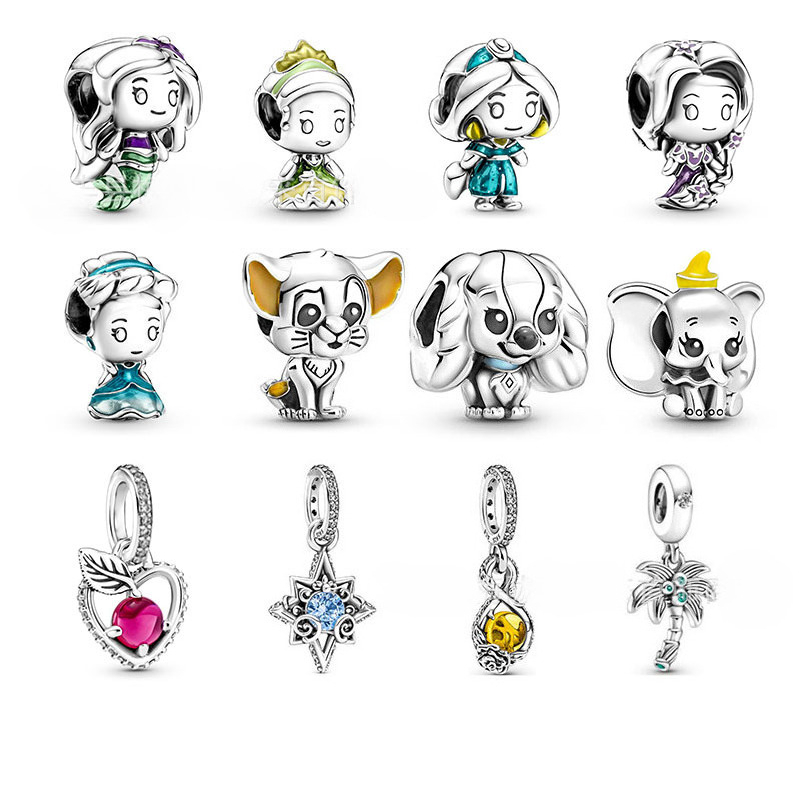 Cartoon Princess Animal Character Large Hole Charm Beads Enamel Dangle Pendant Beads for Women DIY Snake Chain Bracelet Charms Jewelry Making Access