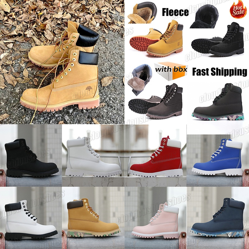 With box Tims boots men women designer boots waterproof Fleece-lined martin boots Ankle Cowboy shoes outdoor sports black white brwon army green gre